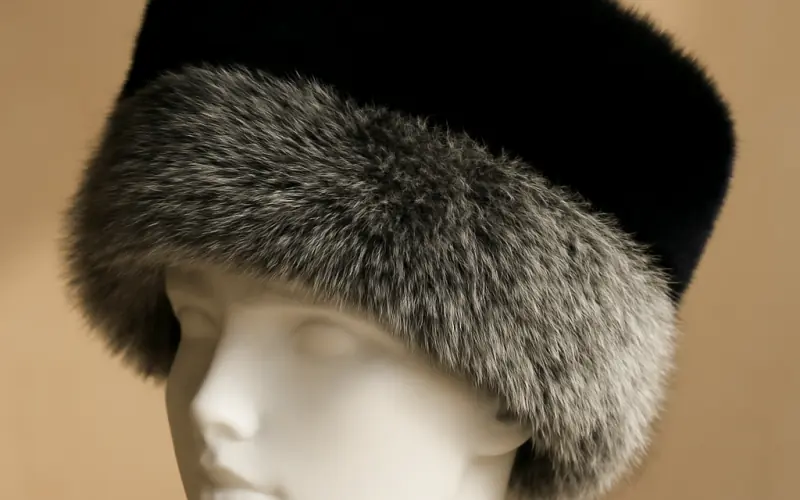 Bandeau russe bicolore noir et gris en fausse fourrure