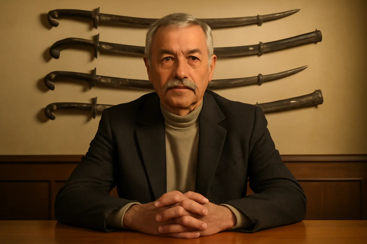 Sabre chachka cosaque traditionnel avec fourreau gravé, posé sur velours rouge