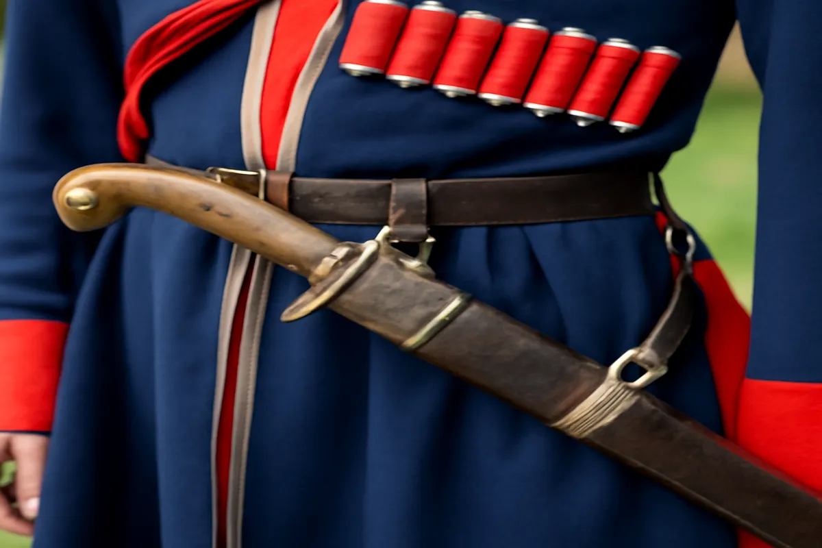 Chachka portee a la ceinture d'un uniforme traditionnel cosaque