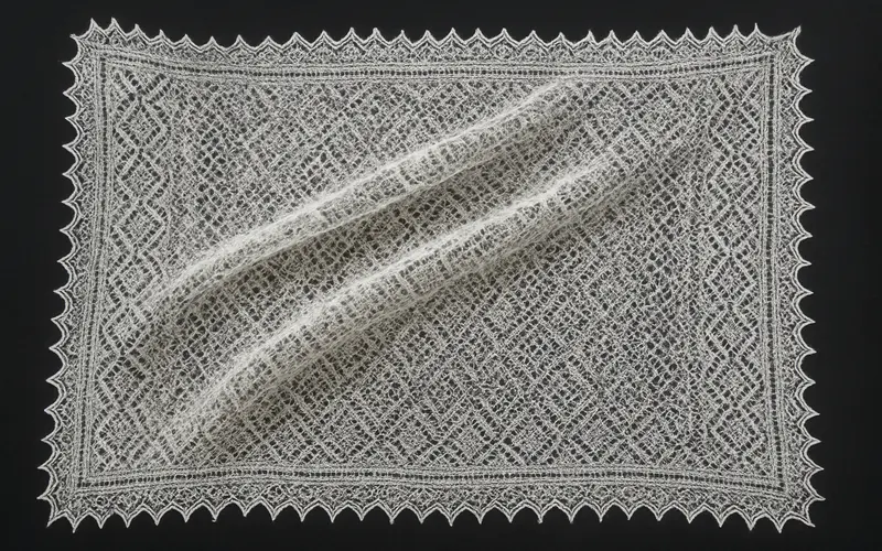 Chale d'Orenbourg en dentelle de duvet de chevre blanc finesse de la maille et motifs delicats