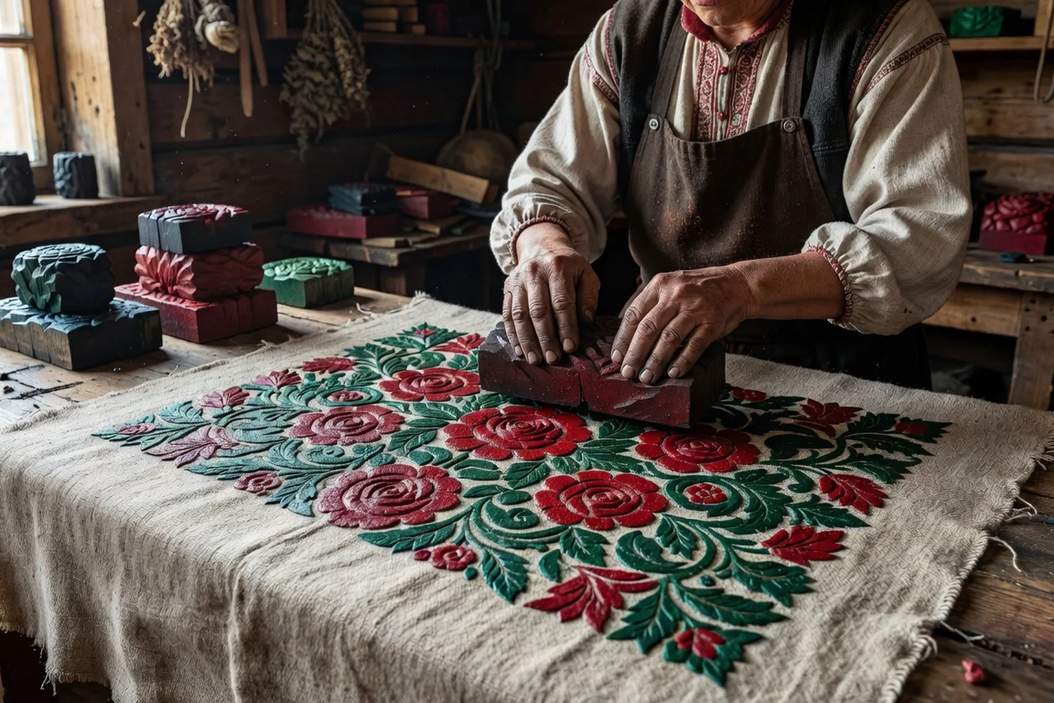 Atelier Pavlovo Possad impression chale russe planche en bois motifs floraux