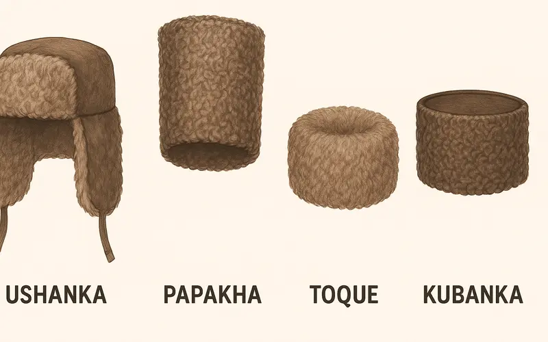 Schema annote des differents types de couvre-chefs russes ouchanka papakha toque et kubanka