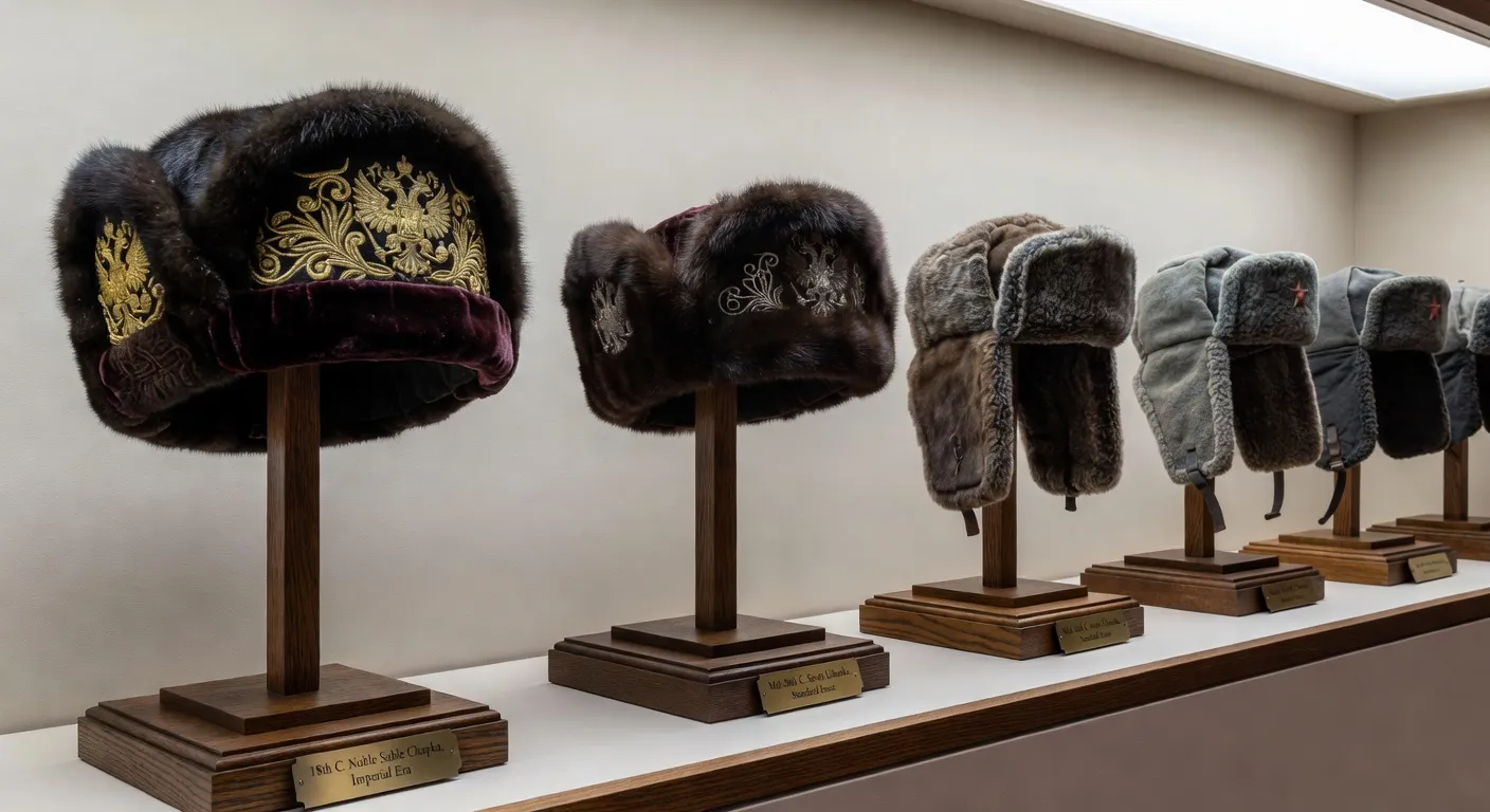 Collection de chapkas historiques russes du XVIIIe au XXe siècle, de la zibeline noble aux ouchankas soviétiques