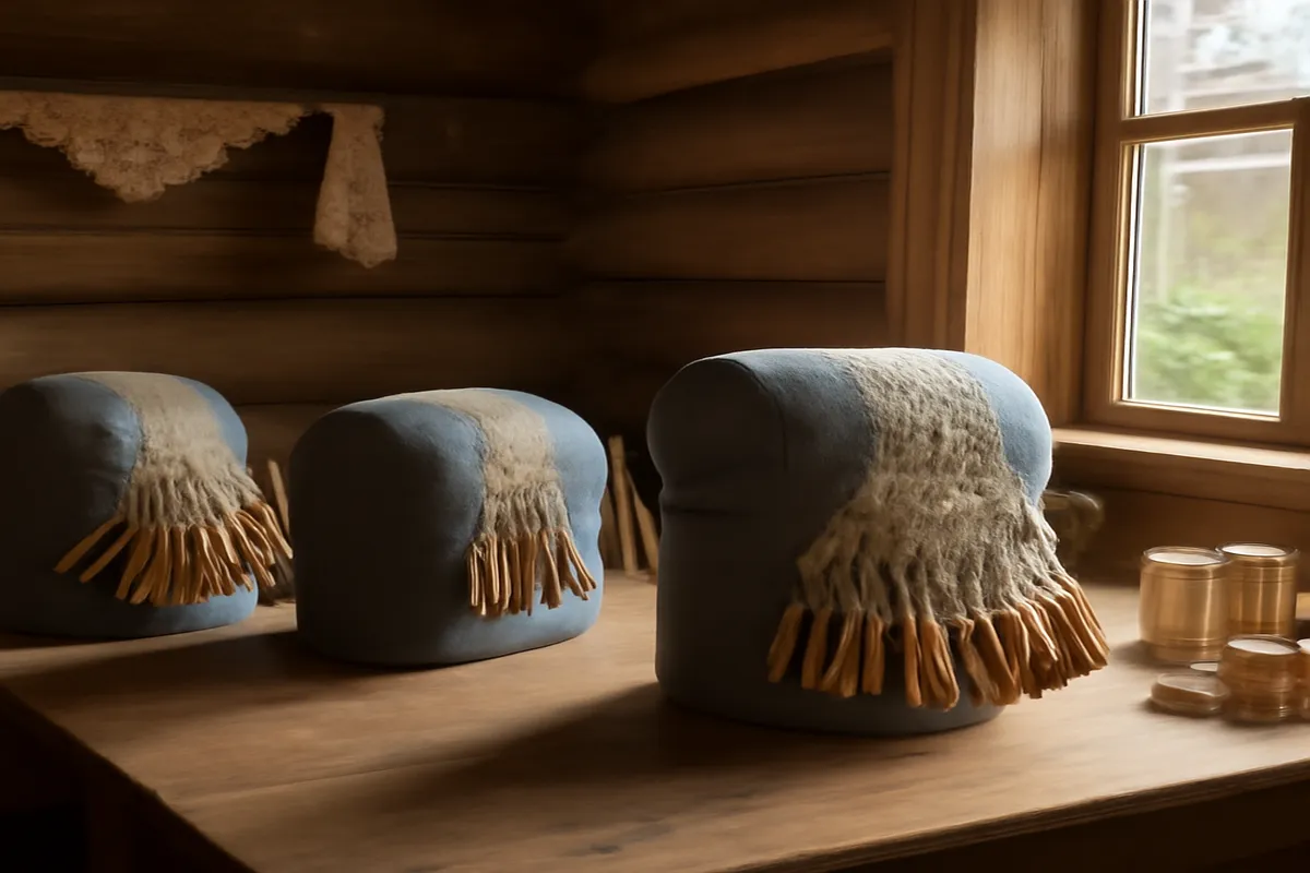 Atelier traditionnel russe de dentelle au fuseau avec bobines en bois