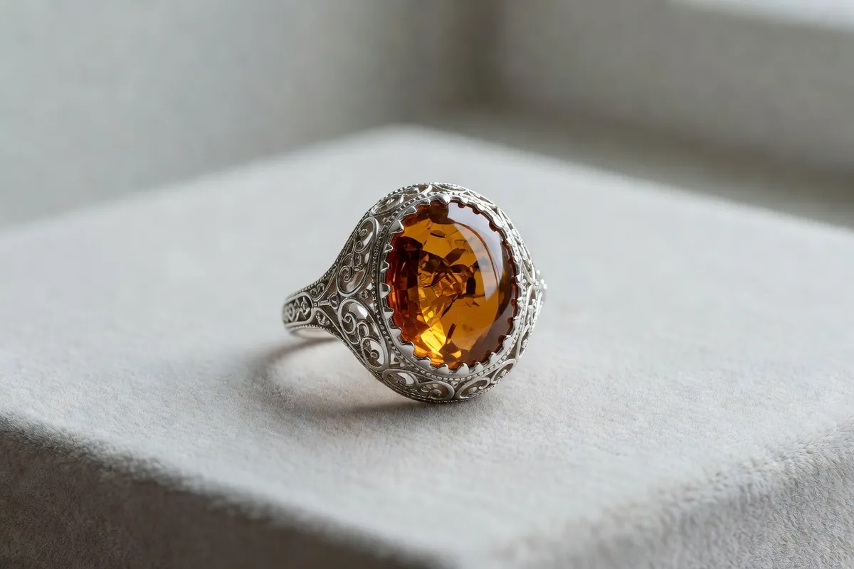 Bijou en ambre de la Baltique serti argent filigrane russe