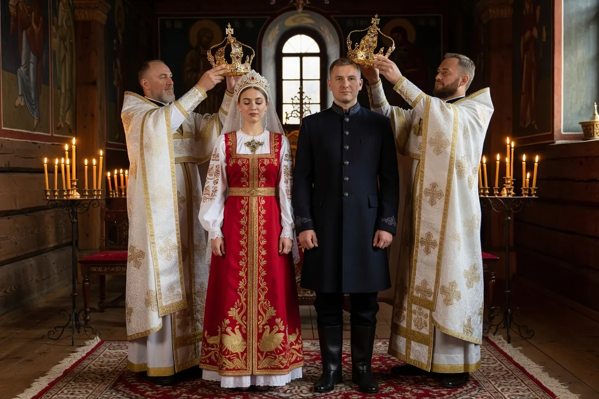 Mariage traditionnel russe, cérémonie orthodoxe du couronnement (venchanie)