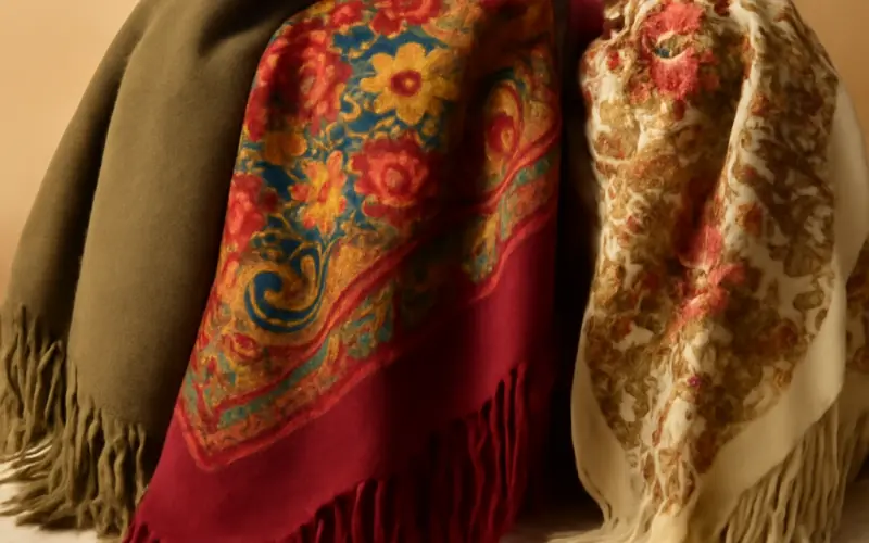 Collection de chales en differentes matieres laine cachemire soie