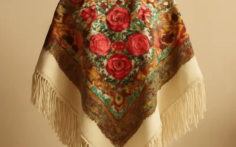 Chale russe de Pavlovo Possad aux motifs floraux traditionnels