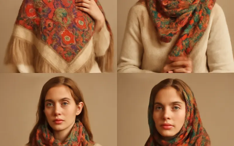 Differentes facons de porter le chale russe de Pavlovo Possad