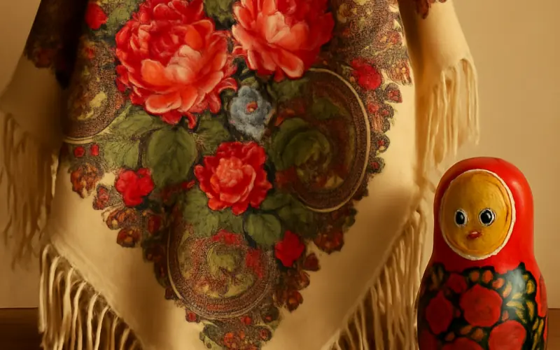 Chale russe utilise comme element decoratif et culturel