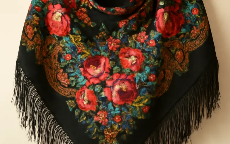 Foulard russe traditionnel aux motifs colores