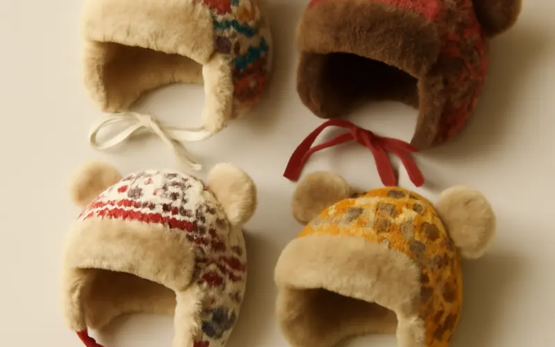 Differents modeles de bonnets russes pour enfants avec oreilles et motifs
