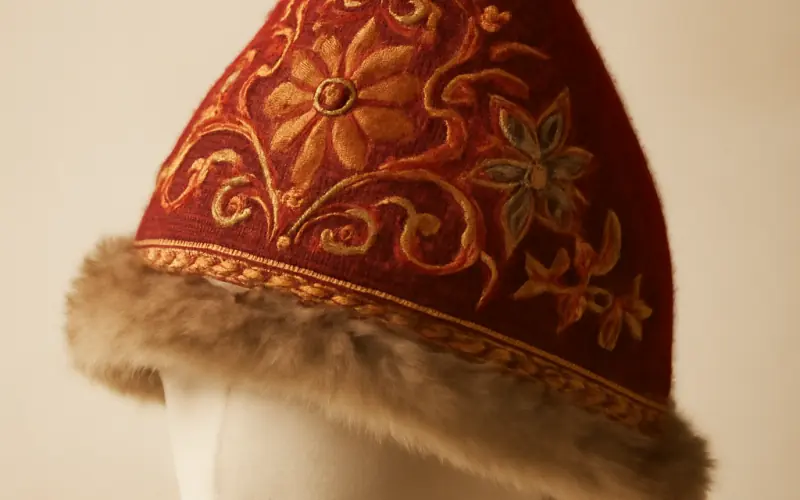 Bonnet russe traditionnel en laine avec motifs slaves