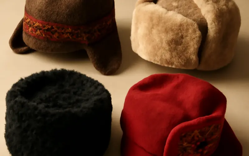 Differents modeles de bonnets russes en laine, fausse fourrure et polaire