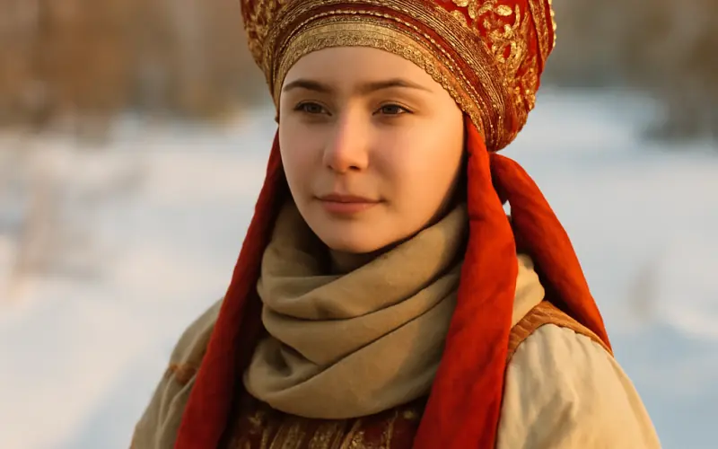 Bonnet russe porte en hiver dans un paysage enneige
