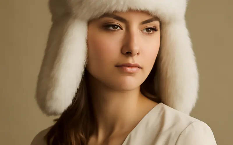 Chapka femme en fausse fourrure blanche elegante