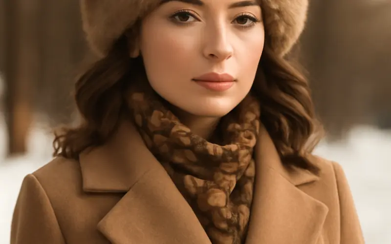 Toque russe portee avec un manteau elegant en hiver