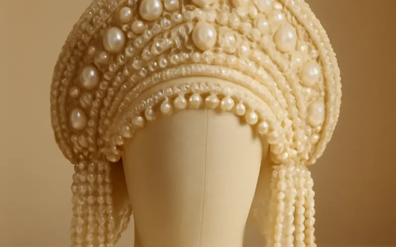 Kokochnik de mariage orne de perles et de pierres semi-precieuses