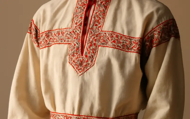 Broderies traditionnelles sur une kosovorotka du nord de la Russie