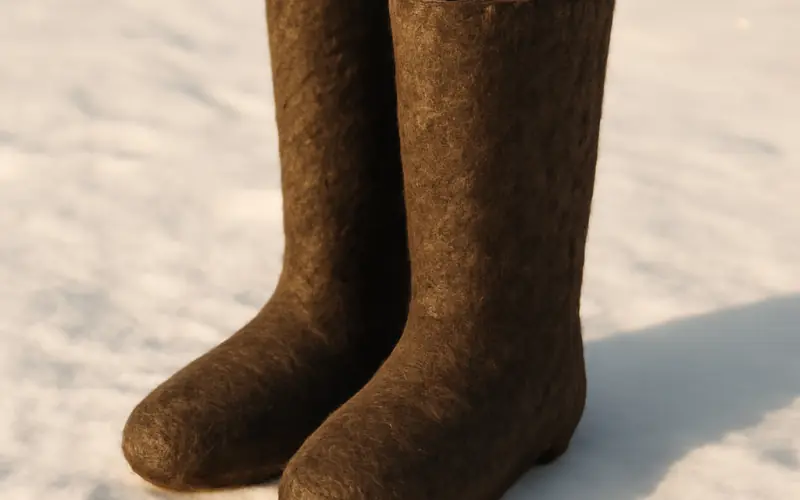 Valenki bottes en feutre traditionnel russe dans la neige