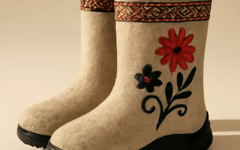 Valenki modernes avec semelle en caoutchouc et decorations contemporaines