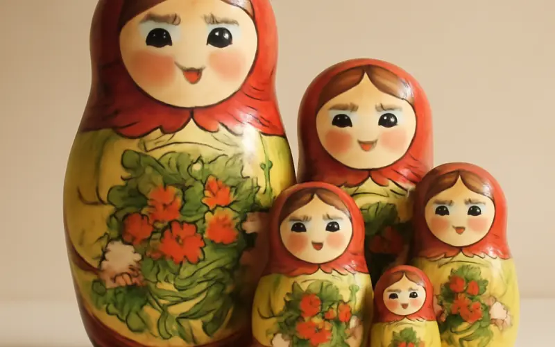Collection de matriochkas russes traditionnelles peintes a la main
