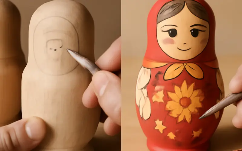 Etapes de fabrication artisanale d'une matriochka russe