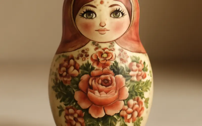 Matriochka artisanale peinte a la main avec motifs floraux detailles