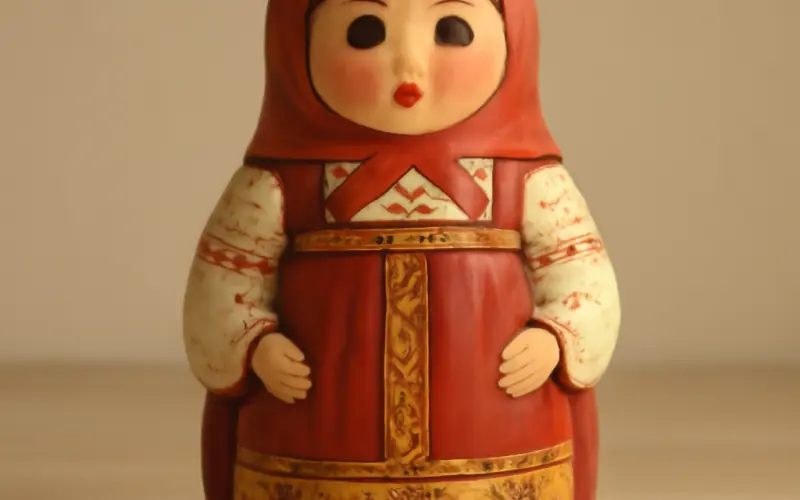 Matriochka traditionnelle en costume de paysanne russe avec sarafan