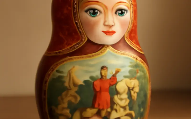 Matriochka doll de collection avec scene de conte russe peinte a la main