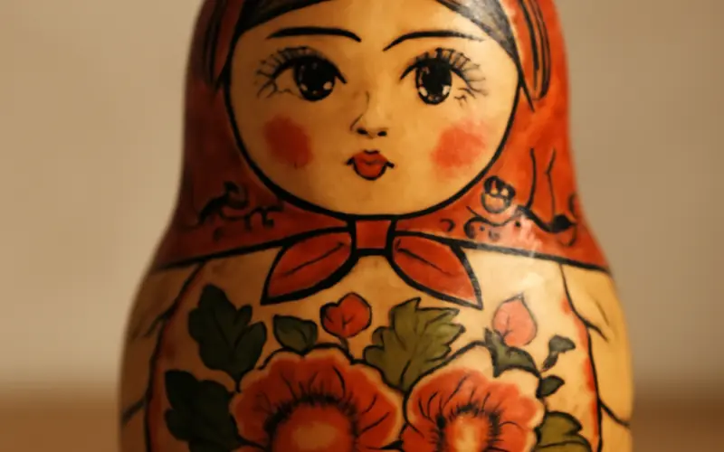 Details de peinture a la main sur une matriochka russe authentique