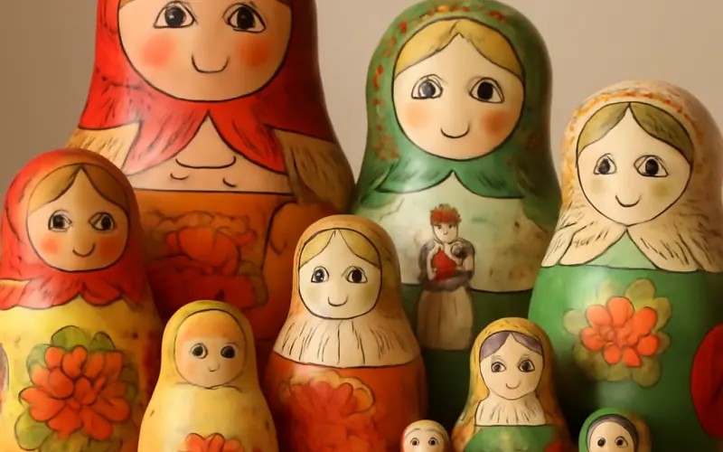 Poupees russes de differentes tailles et styles disposes en collection