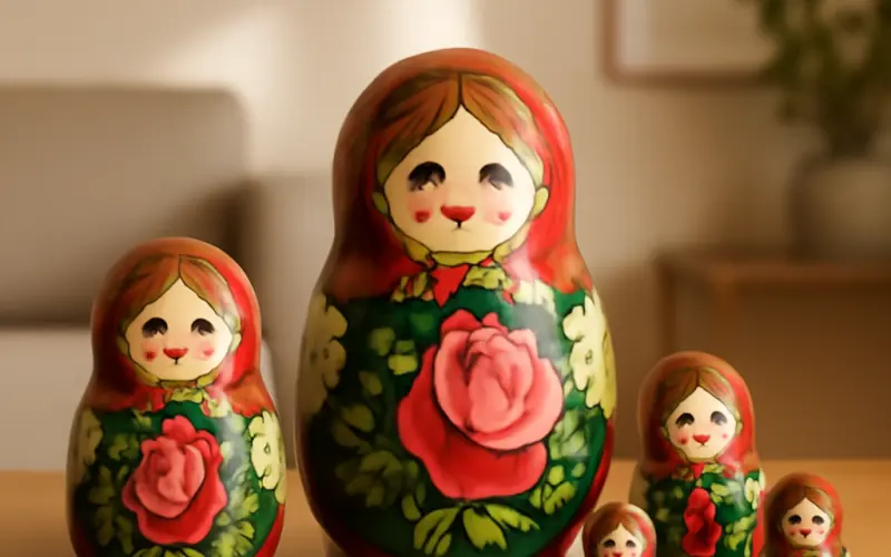 Poupees russes decoratives dans un interieur contemporain